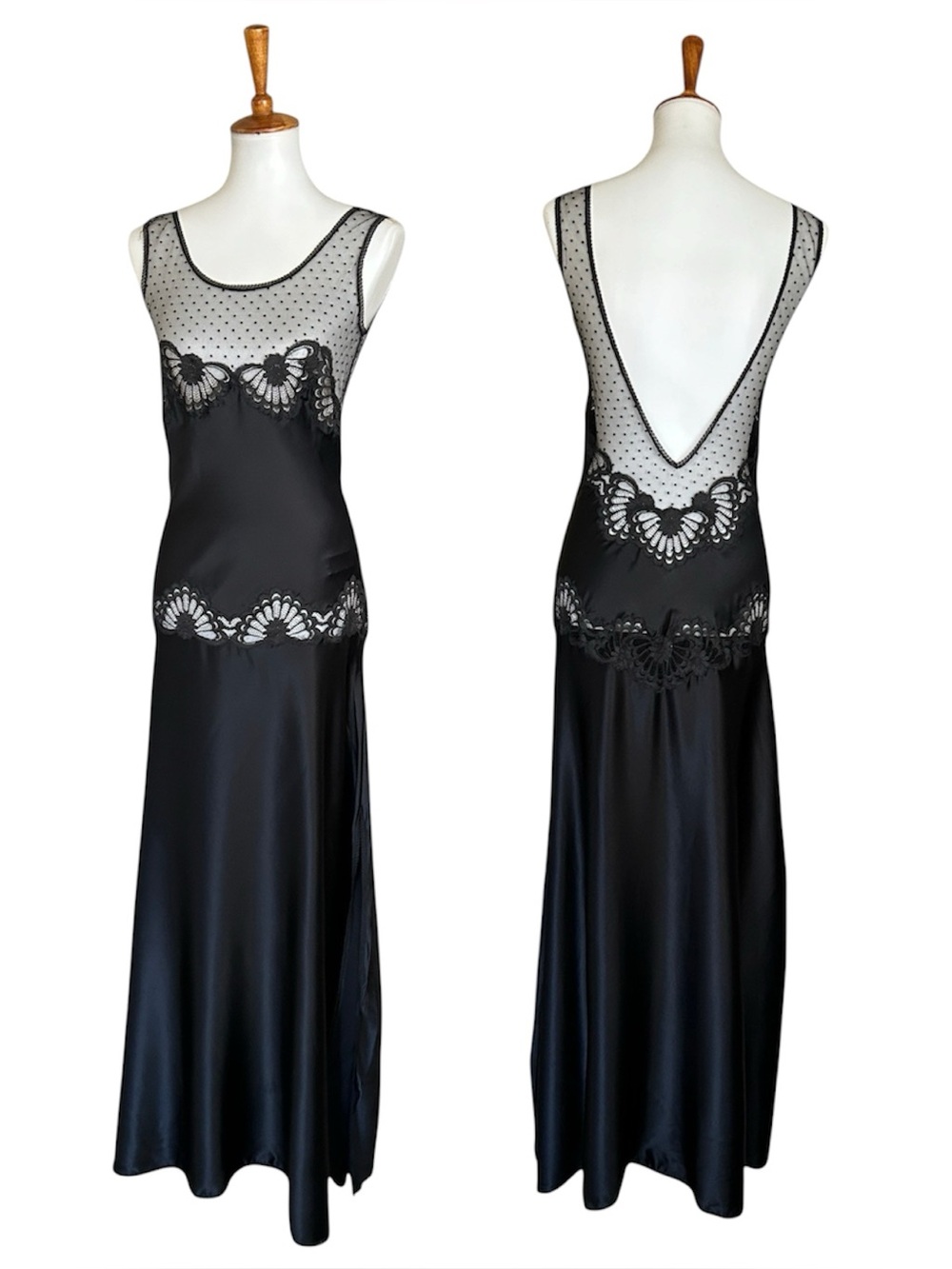 RARE Fernando Sanchez 100% Silk Lace Negligee Gown 1980s NWT Medium
